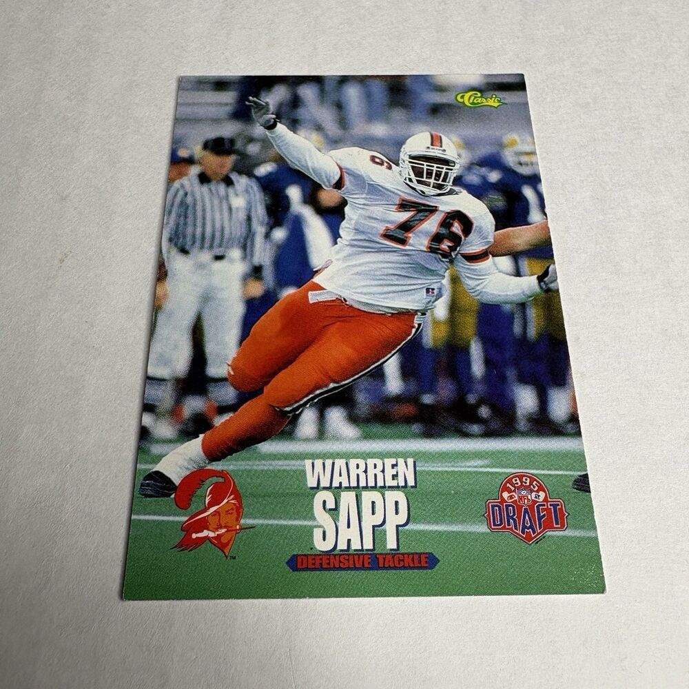 1995 CLASSIC WARREN SAPP, #12, ROOKIE, TAMPA BAY BUCCANEERS, HURRICANES, HOF RC